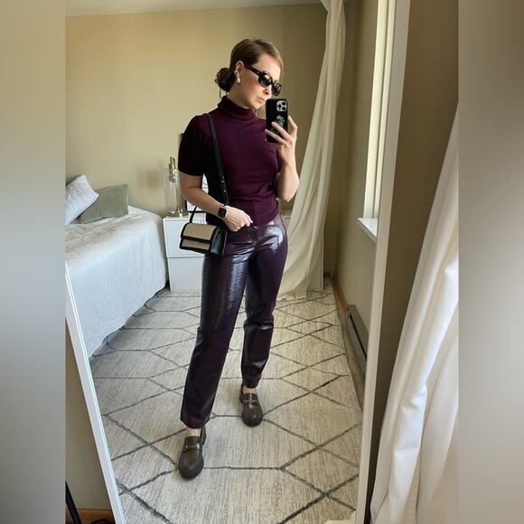 ☘️ Mango Short Sleeve Turtleneck in Burgundy / Mauve, L - Picture 10 of 12